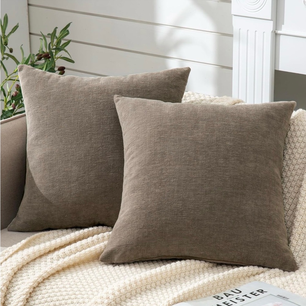 Chenille 18 inch Pillow Covers Taupe Grey Brown 2 pack